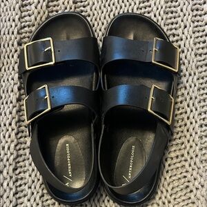 Anthropologie Black Sandals with Gold Buckles